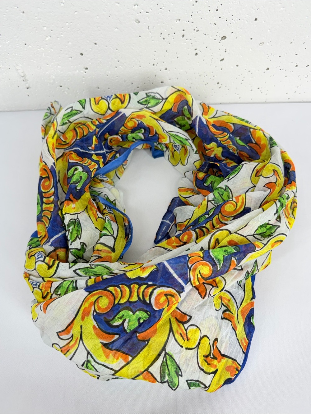 Antica Sartoria Giacomo Cirque Large Cheesecloth Blue Yellow Scarf Sarong